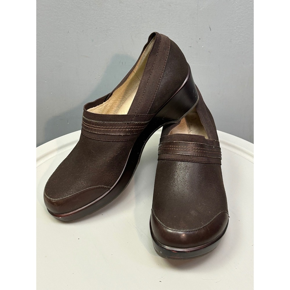 Jambu Clogs Women 10 Brown Bali WJ14BLI34 Wedge Leather Faux Fur Sport Slip On